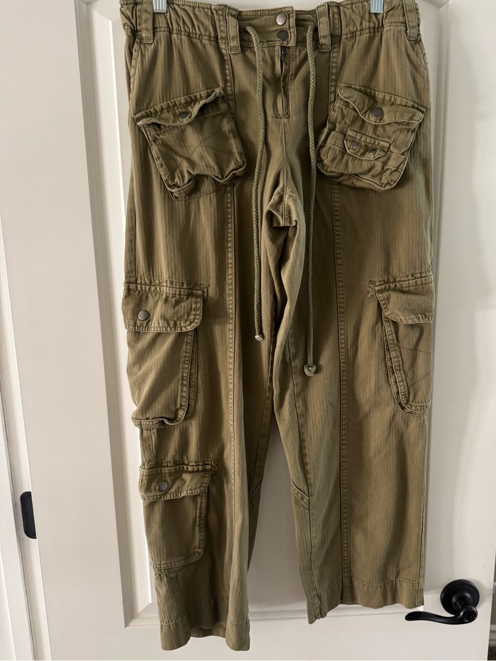 Free People Olive Cargo Pants with Multiple Pockets